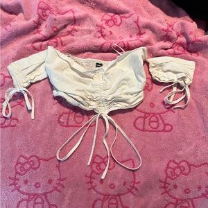 White Off-Shoulder Ruched Women's Top